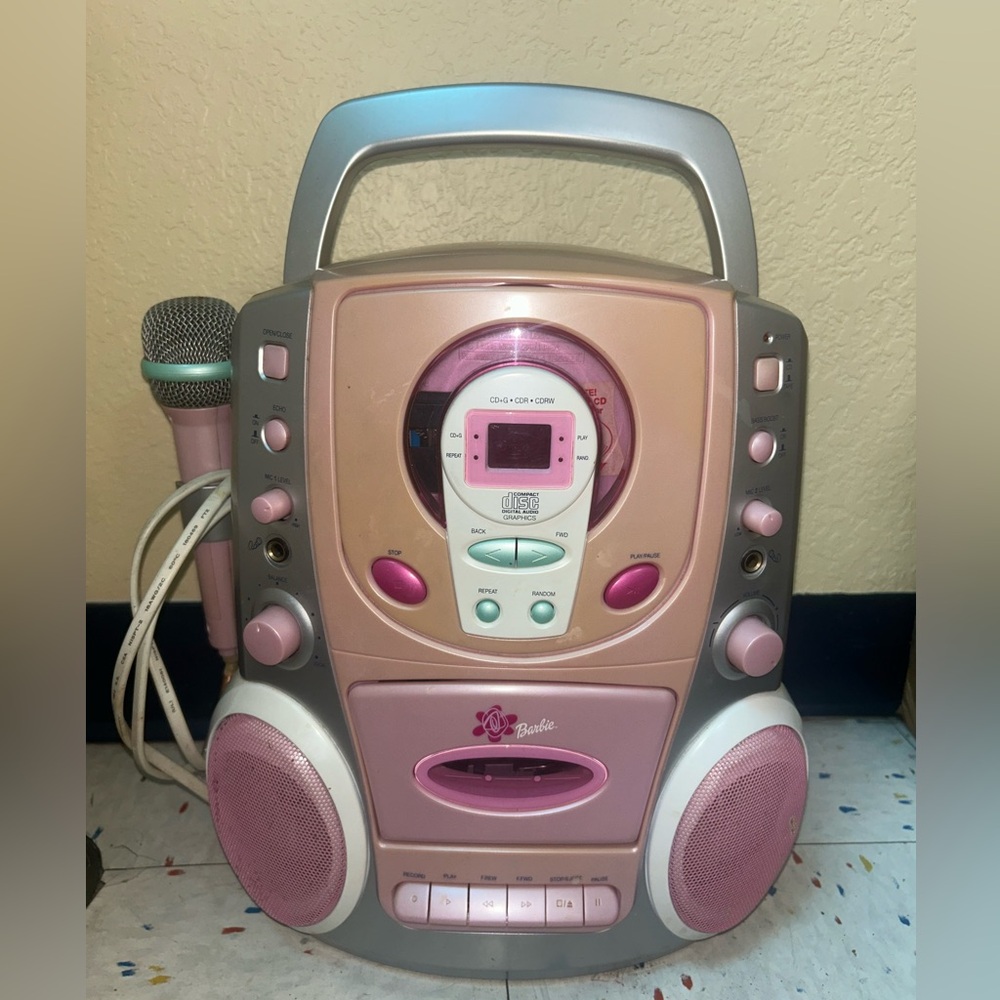 Barbie Stereo CD Karaoke Machine with Two Sing Along Micropones 2005 ULTRA RARE